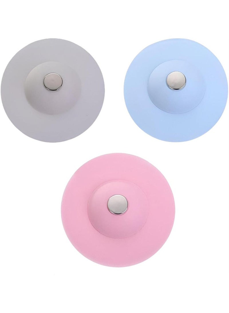 سدادة حوض سيليكون لحوض الاستحمام والدش مع مانع لتسرب الشعر، سدادة مياه لأحواض الحمامات والمطابخ، (3 قطع) - Image 1