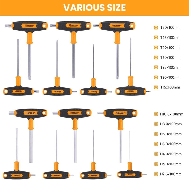 HOTECHE 14PCS T-HANDLE HEX KEY SET(METRIC&TORX), DIY home tools,Cars Bike tools - Image 2