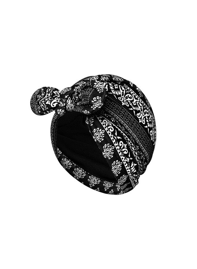 Bohend Winter Turban Beanie Caps Boho Polar Fleece Headwear Sleep Workout Head Wrap for Women Men (US, Alpha, One Size, Black) - Image 1