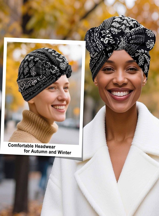 Bohend Winter Turban Beanie Caps Boho Polar Fleece Headwear Sleep Workout Head Wrap for Women Men (US, Alpha, One Size, Black) - Image 5