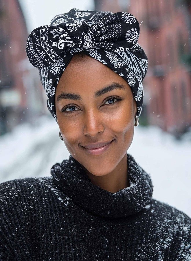 Bohend Winter Turban Beanie Caps Boho Polar Fleece Headwear Sleep Workout Head Wrap for Women Men (US, Alpha, One Size, Black) - Image 2
