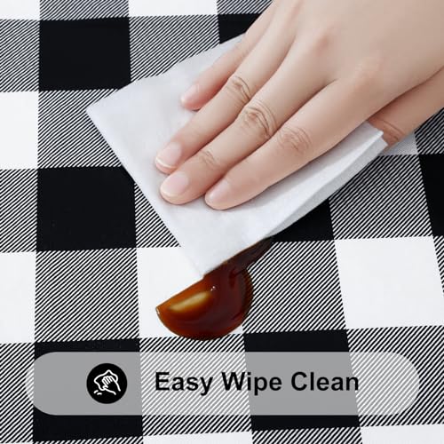 Smiry Round Picnic Tablecloth, Elastic Waterproof Fitted Vinyl Tablecloths for 45"-56" Tables, Flannel Backed Buffalo Plaid Table Cover for Dining, Camping, Outdoor, Black and White - Image 4