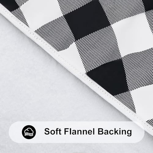 Smiry Round Picnic Tablecloth, Elastic Waterproof Fitted Vinyl Tablecloths for 45"-56" Tables, Flannel Backed Buffalo Plaid Table Cover for Dining, Camping, Outdoor, Black and White - Image 5