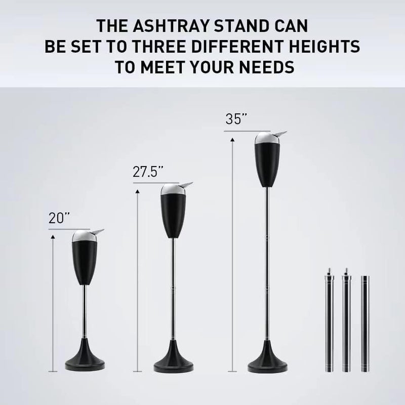 Anfrere 2 Pack Outdoor Standing Ashtray with Lid, Black Adjustable Stand Ash Butt Holder for Home Patio, Windproof Outside Standing Ash Tray Cigarette Butt Disposal in 20", 27.5", 35" Heights - Image 2