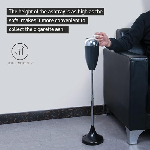 Anfrere 2 Pack Outdoor Standing Ashtray with Lid, Black Adjustable Stand Ash Butt Holder for Home Patio, Windproof Outside Standing Ash Tray Cigarette Butt Disposal in 20", 27.5", 35" Heights - Image 4
