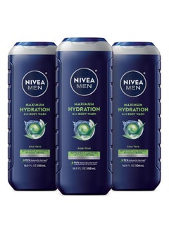 NIVEA MEN Maximum Hydration Body Wash for Dry Skin Aloe Vera Enriched 3in1 Moisturizing Body Wash Face and Hair Paraben Free Vegan Formula 169 Fl Oz Bottle Pack of 3
