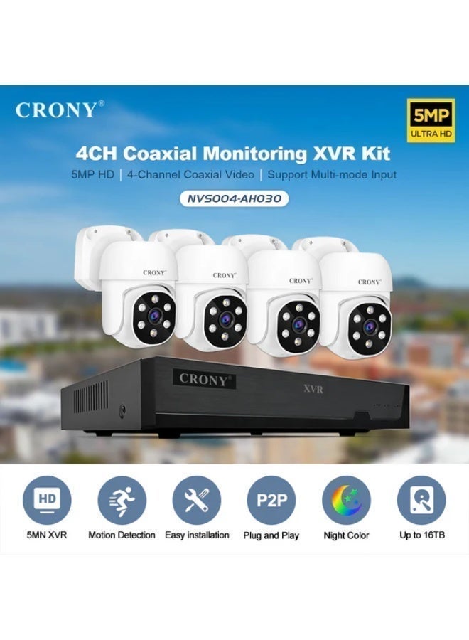 كروني مجموعة أمان كروني NVS004-Wifi-5MP 4CH XVR اللاسلكية (إصدار مُحسّن حديثًا) - رؤية ليلية كاملة الألوان بدقة 5 ميجابكسل، بزاوية 355 درجة، صوت ثنائي الاتجاه، كشف الحركة لمراقبة المنزل/الشركة - Image 2