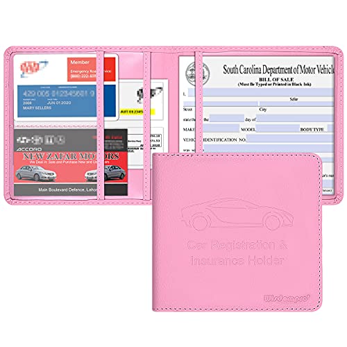 Wisdompro Registration and Insurance Card Holder - Premium PU Leather Vehicle Glove Box Organizer Car Wallet for Document, License and Other Essentials - Pink - Image 1