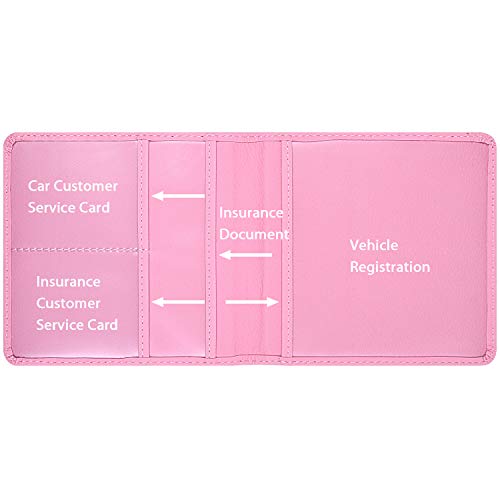 Wisdompro Registration and Insurance Card Holder - Premium PU Leather Vehicle Glove Box Organizer Car Wallet for Document, License and Other Essentials - Pink - Image 3