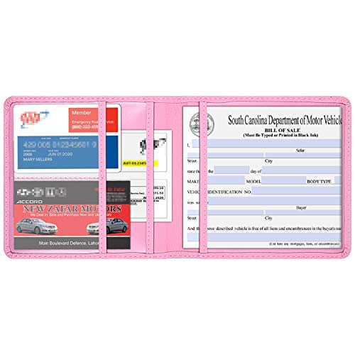 Wisdompro Registration and Insurance Card Holder - Premium PU Leather Vehicle Glove Box Organizer Car Wallet for Document, License and Other Essentials - Pink - Image 2