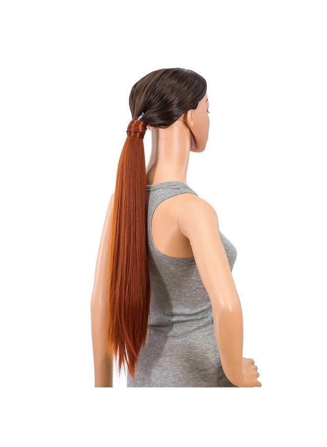 SWACC Women Long Straight/Curly Wavy Wrap Around Ponytail Extension Synthetic Hair Piece Clip in Hair extensions (Straight, Dark Copper Red-13#) - Image 3