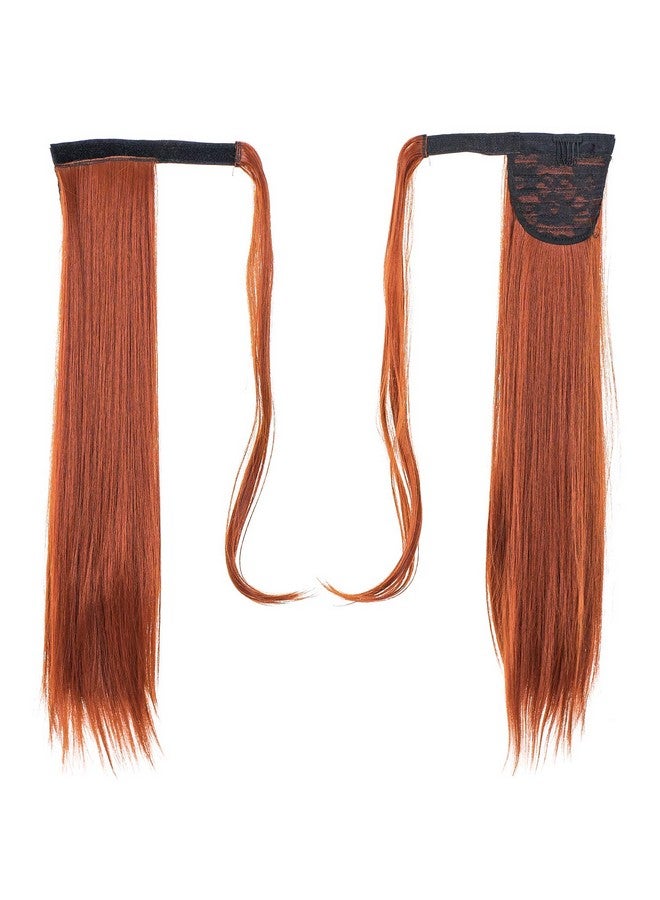 SWACC Women Long Straight/Curly Wavy Wrap Around Ponytail Extension Synthetic Hair Piece Clip in Hair extensions (Straight, Dark Copper Red-13#) - Image 4