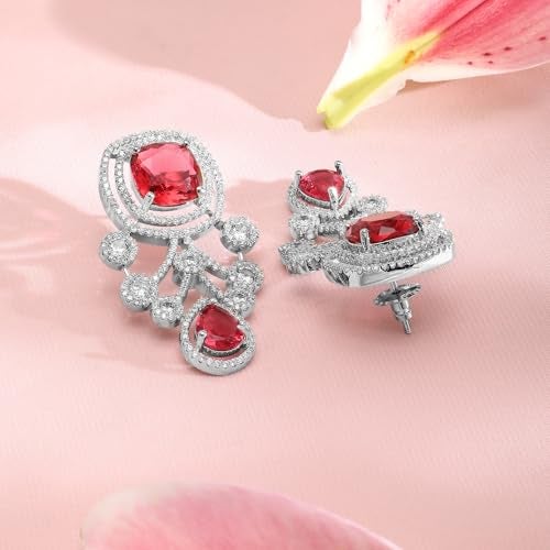Rubans Womens Silver-Plated Ruby Red & White Cubic Zirconia Studded Premium Jewellery Se - Image 3