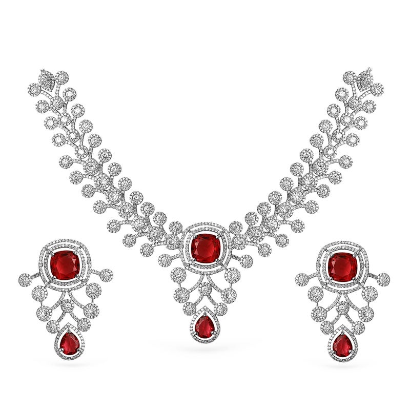 Rubans Womens Silver-Plated Ruby Red & White Cubic Zirconia Studded Premium Jewellery Se - Image 4