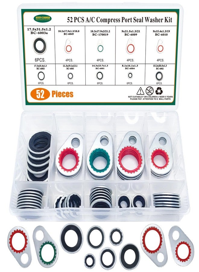 BUSY-CORNER A/C System Compressor Gasket Seals Air Conditioning Compressor Port Seal Washer Kit (52) - Image 1