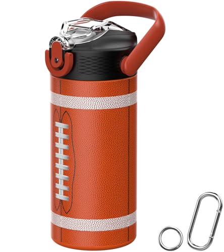 MYFOREST 14oz/400ml Insulated Kids Water Bottle, Odor-Free Surgical Grade Liner, Dishwasher-Safe, Name Spot, Soft Sipper, Gift for Sports Fan (American Football 2) - Image 1