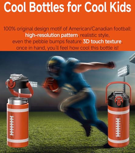 MYFOREST 14oz/400ml Insulated Kids Water Bottle, Odor-Free Surgical Grade Liner, Dishwasher-Safe, Name Spot, Soft Sipper, Gift for Sports Fan (American Football 2) - Image 2