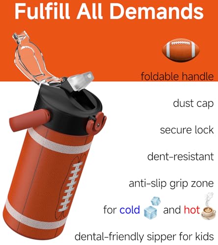 MYFOREST 14oz/400ml Insulated Kids Water Bottle, Odor-Free Surgical Grade Liner, Dishwasher-Safe, Name Spot, Soft Sipper, Gift for Sports Fan (American Football 2) - Image 4