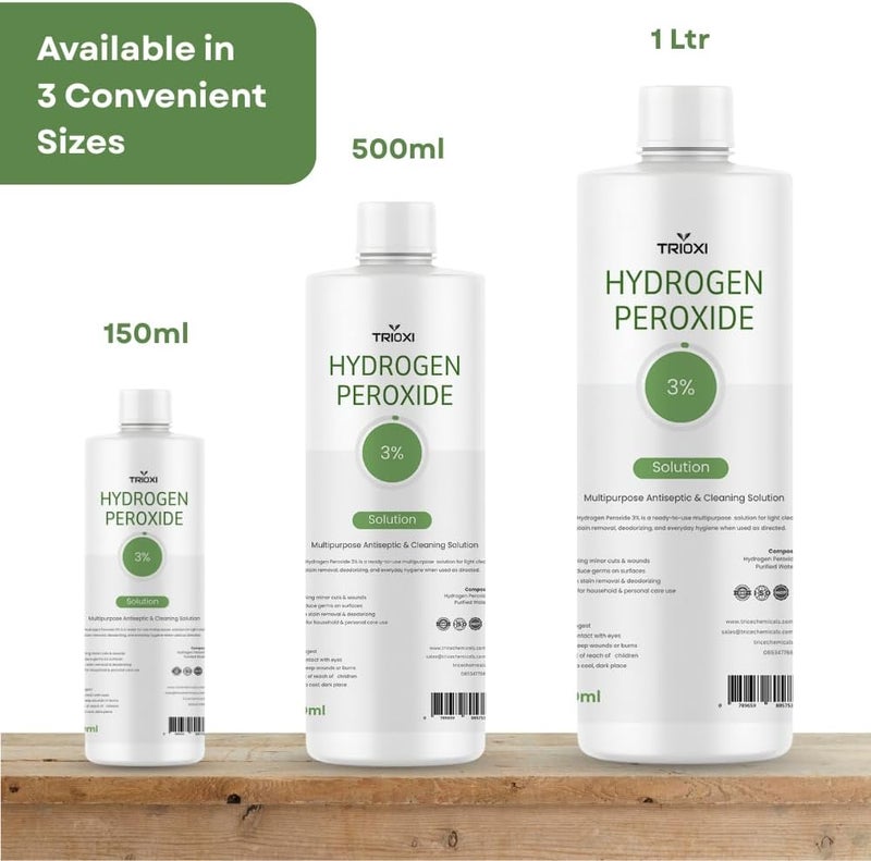 TRIOXI Hydrogen Peroxide 3% Solution – Disinfectant Liquid, Antiseptic for Wounds, Multi-Purpose Cleaner, Stain Remover, Laundry Whitener, Odor Eliminator (150ml) - Image 2