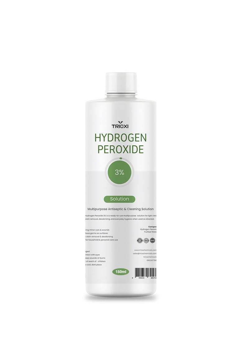 TRIOXI Hydrogen Peroxide 3% Solution – Disinfectant Liquid, Antiseptic for Wounds, Multi-Purpose Cleaner, Stain Remover, Laundry Whitener, Odor Eliminator (150ml) - Image 1