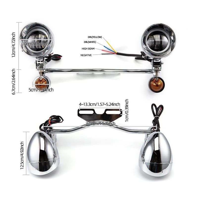 BENEALL Motorcycle Auxiliary Light 4 inch Fog Lamp Headlight Chrome LED Front Head light with Signal Light Bracket Set For Crusier Cafe Racer Bobber Chopper Front Head light - Image 3