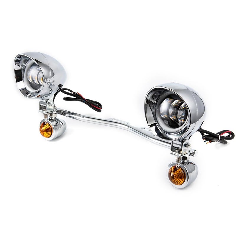 BENEALL Motorcycle Auxiliary Light 4 inch Fog Lamp Headlight Chrome LED Front Head light with Signal Light Bracket Set For Crusier Cafe Racer Bobber Chopper Front Head light - Image 1