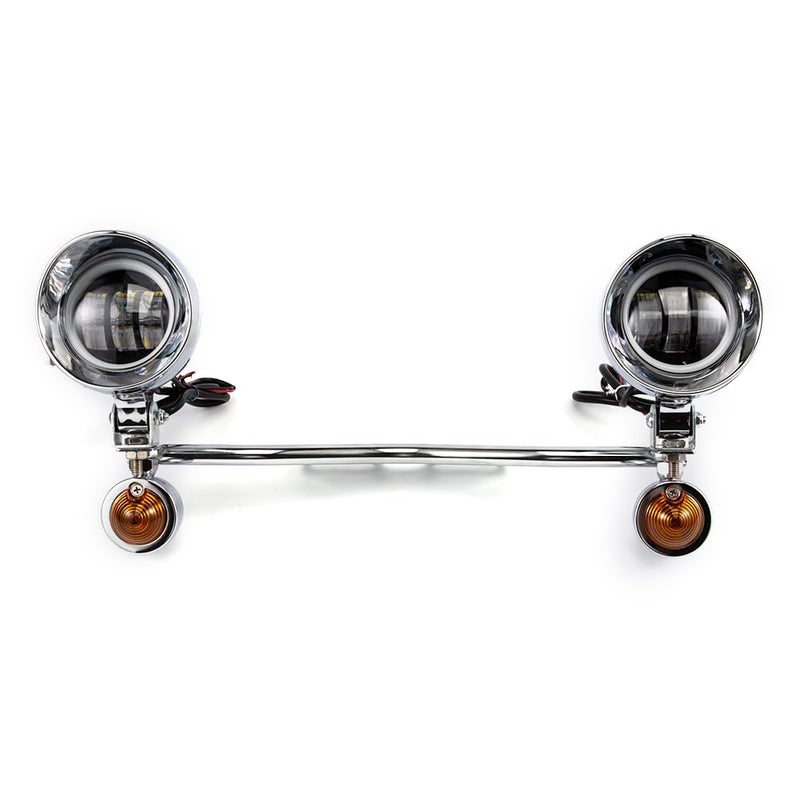 BENEALL Motorcycle Auxiliary Light 4 inch Fog Lamp Headlight Chrome LED Front Head light with Signal Light Bracket Set For Crusier Cafe Racer Bobber Chopper Front Head light - Image 4