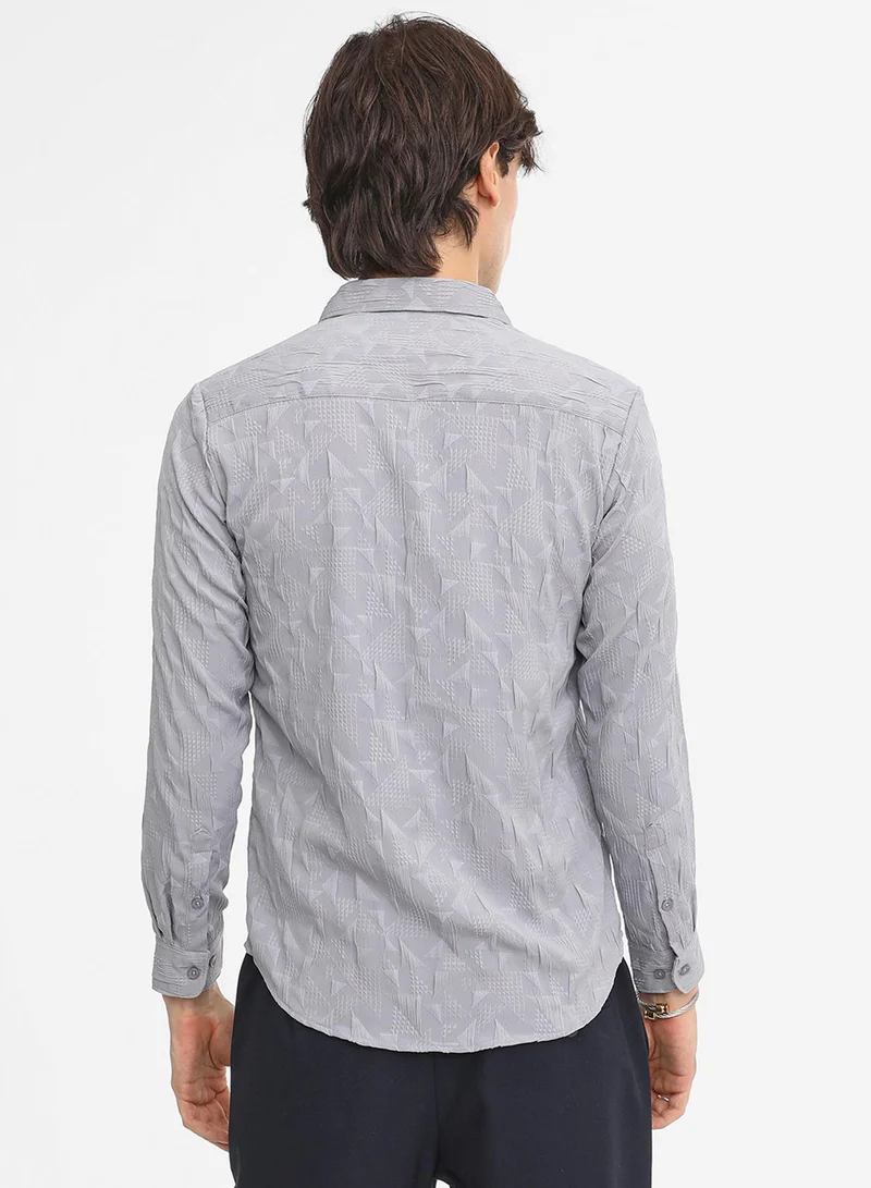 Campus Sutra Men's Ash Grey Geometric-Texture Shirt