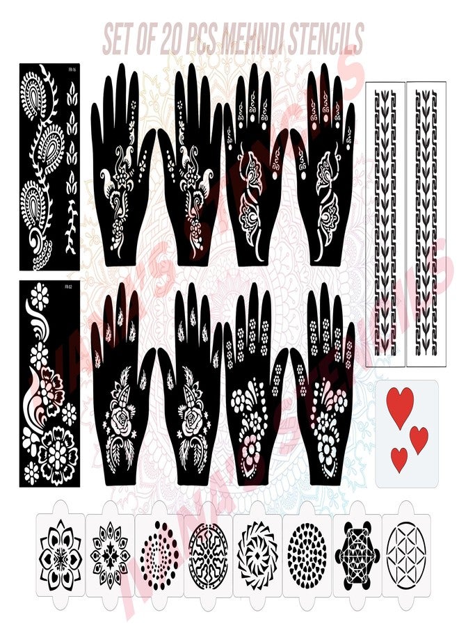 Ivana's Set of 20 Pcs Combo Pack, Reusable Mehandi Design Sticker Stencils for Both Hand | Mahndi Stickers | Quick and Easy to Use, for Girls, Women, Kids & Teen, D-2217 - Image 1