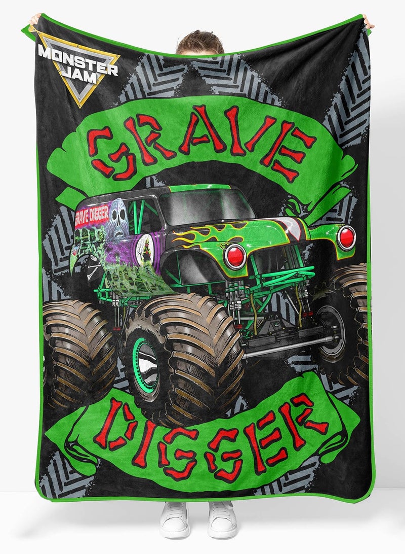 Sunny Side Up Monster Jam Plush Throw Blanket - Measures 46 x 60 Inches - Super Soft & Cozy Fleece Kids Bedding Features Grave Digger - Image 1