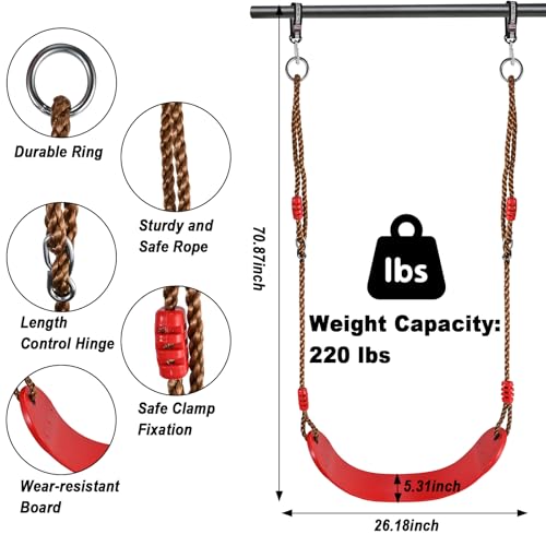 GOLDGE 3pcs Kids Outdoor Swing Set with Adjustable Ropes Disc Ring Hangers Trapeze Bar UBoard Seat and Monkey Bars with EVA Soft Disc for Backyard Play - Image 4