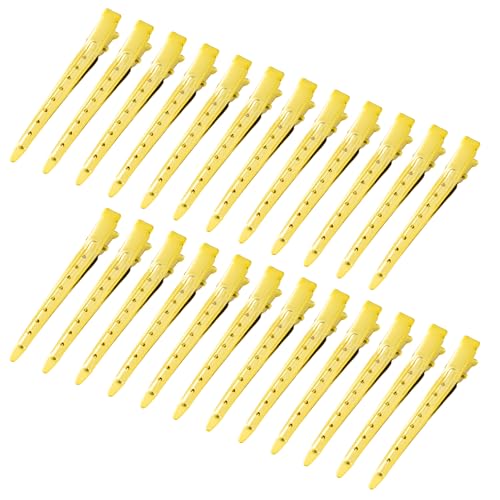 Bantoye 24 Packs Duck Bill Clips Bantoye 335 Inches Rustproof Metal Alligator Curl Clips with Holes for Hair Styling Hair Coloring Bright Yellow - Image 1