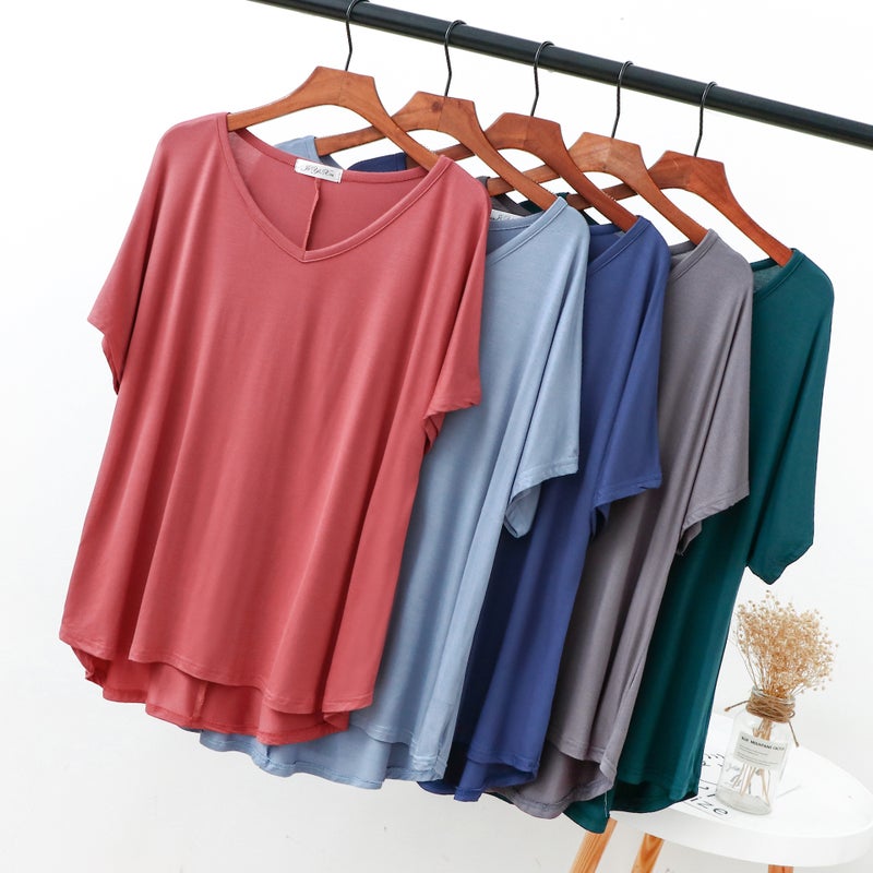 2025 Summer Model Cotton Short-sleeved Loose Top Women's Plus Fat Girl Short-sleeved V-neck T-shirt - Image 4