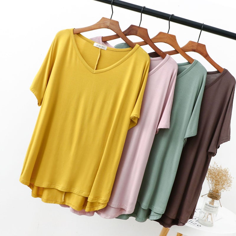 2025 Summer Model Cotton Short-sleeved Loose Top Women's Plus Fat Girl Short-sleeved V-neck T-shirt - Image 3