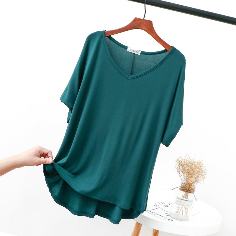 2025 Summer Model Cotton Short-sleeved Loose Top Women's Plus Fat Girl Short-sleeved V-neck T-shirt - Image 5