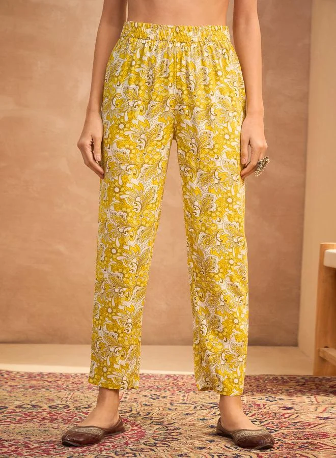SASSAFRAS Sassafras Yellow Floral Anarkali Kurta and Pants Set