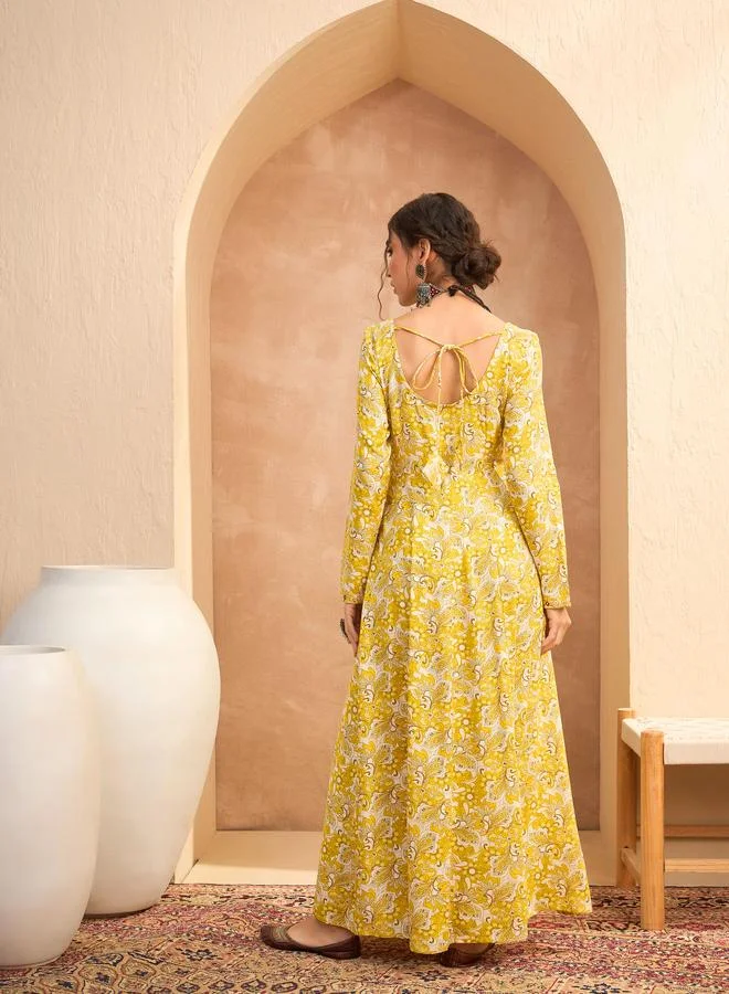 SASSAFRAS Sassafras Yellow Floral Anarkali Kurta and Pants Set