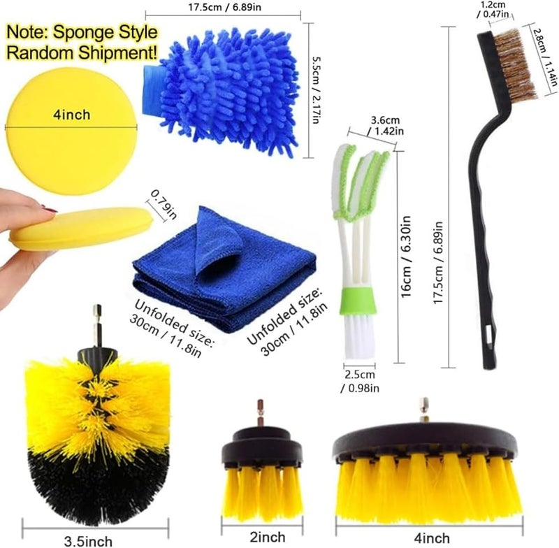 HALAMODO 26 PCS Drill Brush Kit for Auto Exterior and Interior, Includes Scrub Pads, Sponges, Detailing Brushes, Washing Mitt, Air Vent Brush, Cleaning Cloth, Household Cleaning Set for Cars Bathroom - Image 2