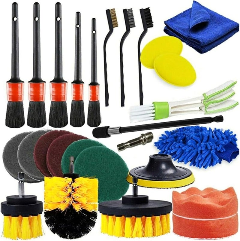 HALAMODO 26 PCS Drill Brush Kit for Auto Exterior and Interior, Includes Scrub Pads, Sponges, Detailing Brushes, Washing Mitt, Air Vent Brush, Cleaning Cloth, Household Cleaning Set for Cars Bathroom - Image 1