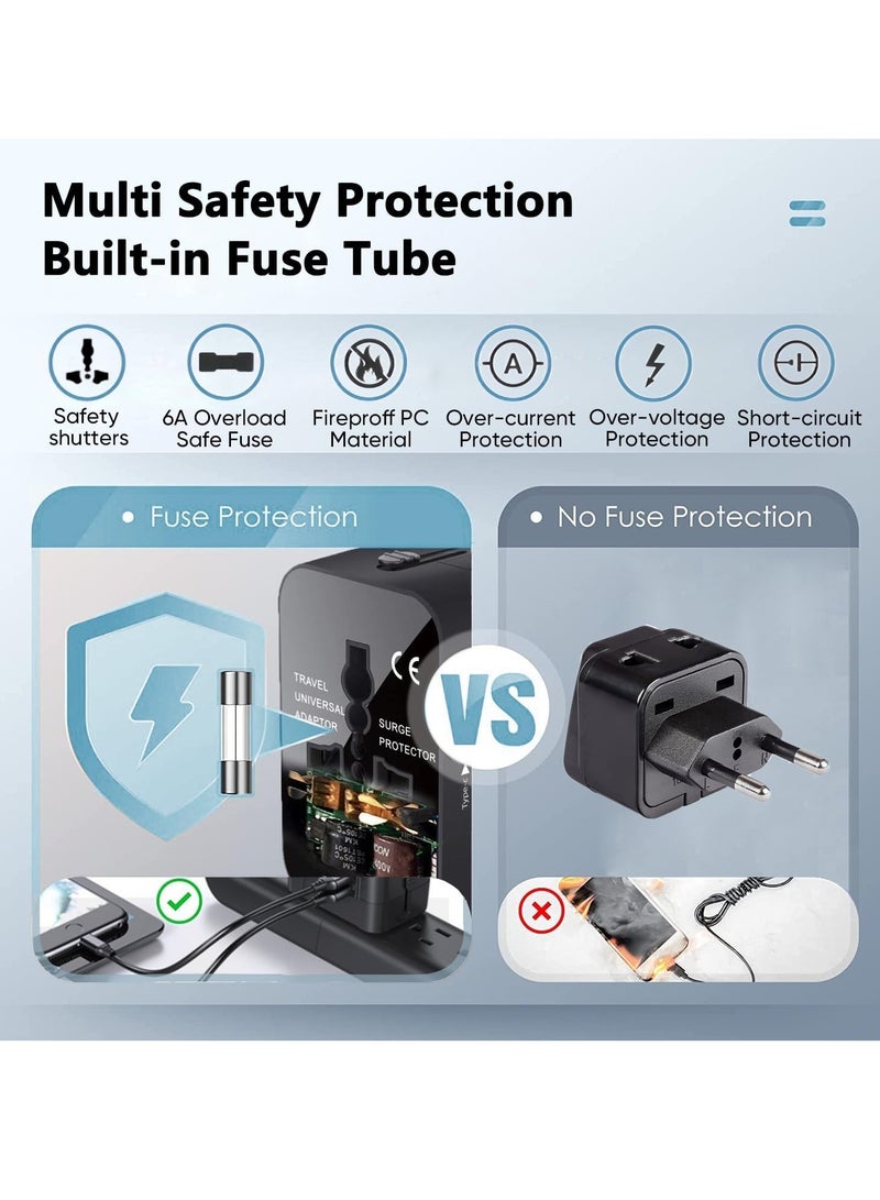 Universal Travel Adapter – Black AC Power Plug with USB-C & USB-A Ports for USA, EU, UK, AUS - Image 4