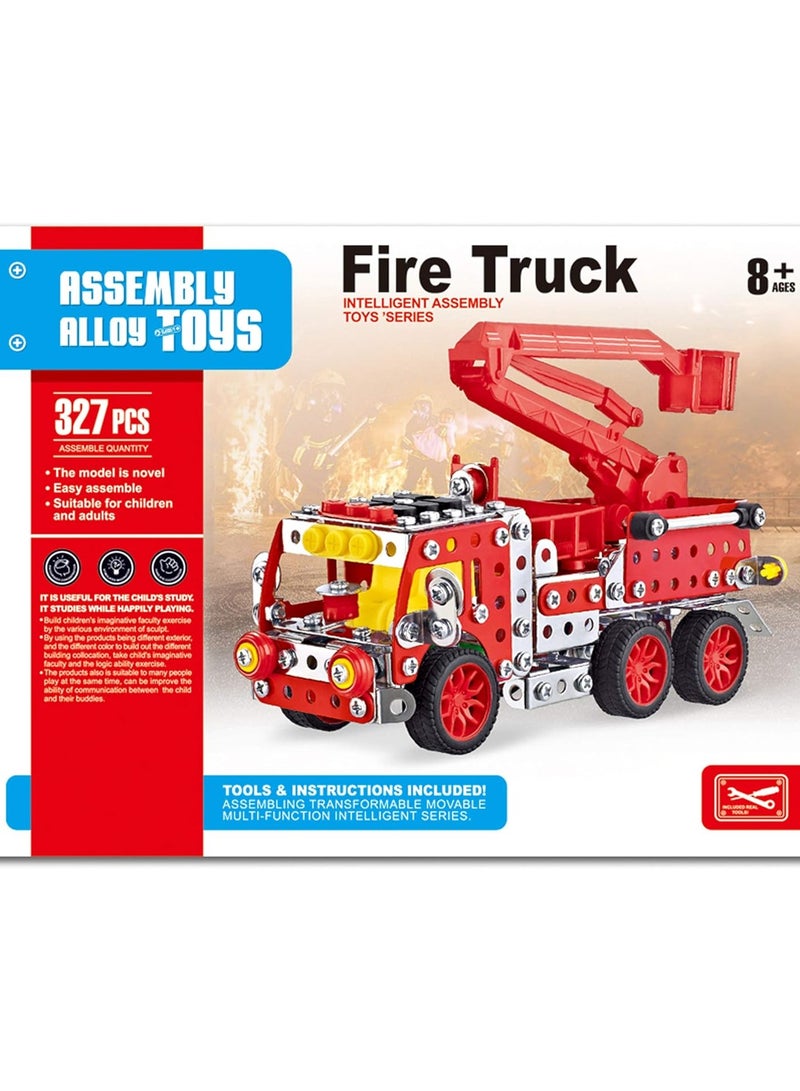 Assembly Alloy Toys مجموعة بناء شاحنة إطفاء معدنية 327 قطعة للأطفال 8+ | لعبة تركيب STEM تعليمية للأولاد والبنات | تتضمن أدوات حقيقية  - Image 2