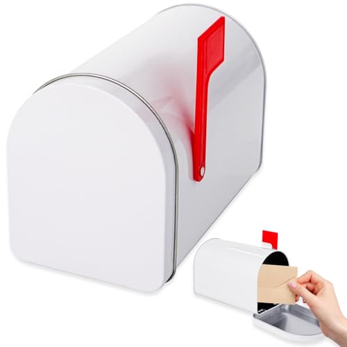 Xeehwb Mini Mailbox,6 x 4 Inch Small White Tin Mailboxe,Present Mail Box Decor,Outdoor Indoor,Role Playing,Mail House - Image 1