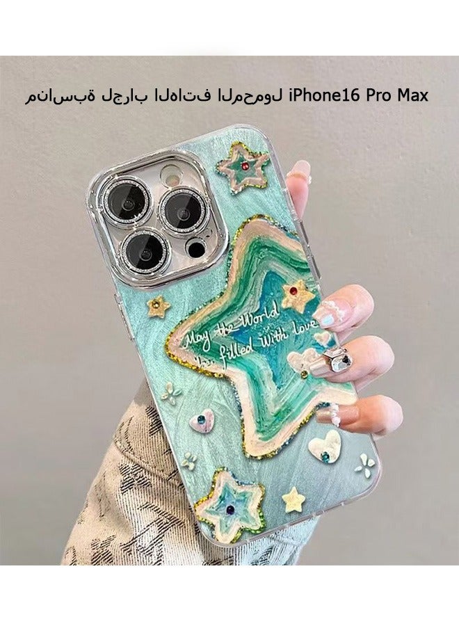 Beyond iPhone 16 Pro Max Magsafe Case, Anti Yellow Anti Scratch Stars Oil Painting Cover, Slim Clear Cover (Green) - Image 1