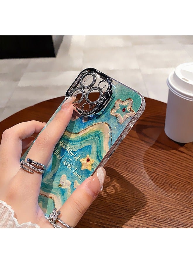 Beyond iPhone 16 Pro Max Magsafe Case, Anti Yellow Anti Scratch Stars Oil Painting Cover, Slim Clear Cover (Green) - Image 4