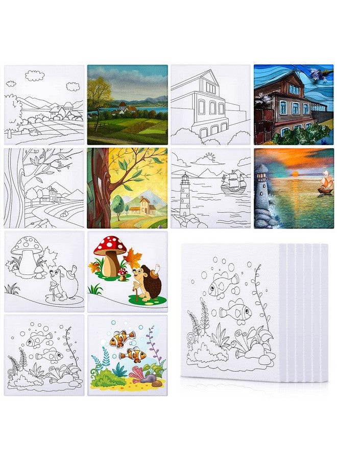 Meanplan 12 Pcs Pre Drawn Outline Canvas Art 4 X 4 Inch Back To School Pre Drawn Stretched Canvas Painting Boards For Painting First & Last Day Of School Paint Party Favor For Kid Student (Classic Style) - Image 1
