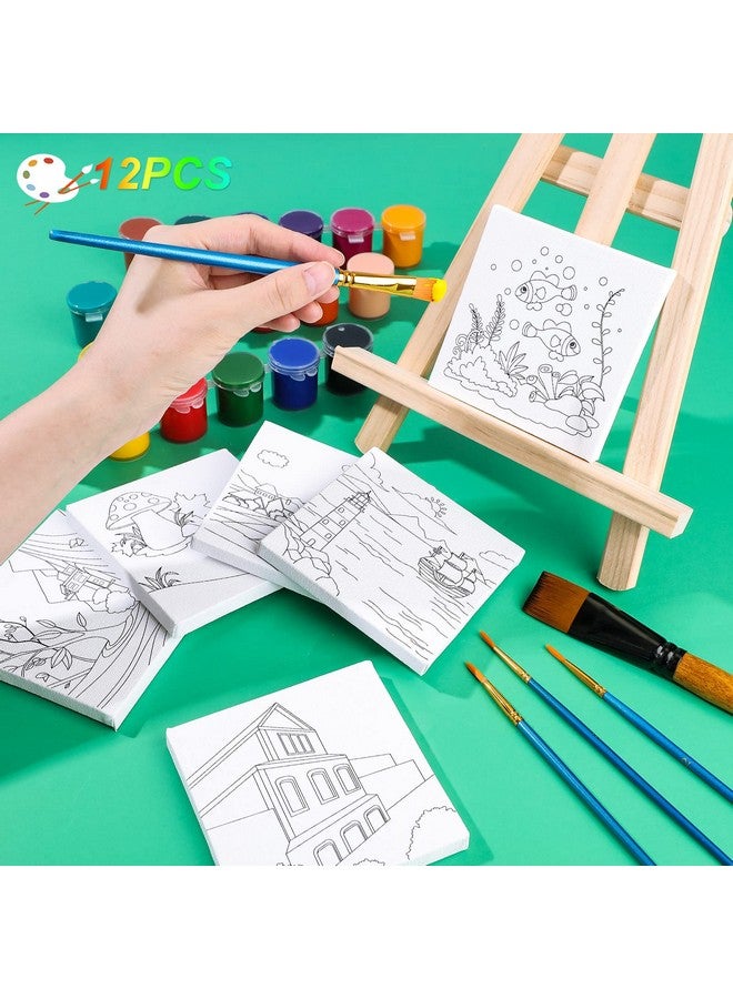 Meanplan 12 Pcs Pre Drawn Outline Canvas Art 4 X 4 Inch Back To School Pre Drawn Stretched Canvas Painting Boards For Painting First & Last Day Of School Paint Party Favor For Kid Student (Classic Style) - Image 3