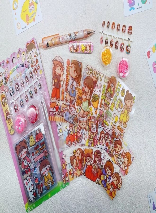 Beautiful Nail Sticker Set Seven Combination Manicure Account Set Nail Art Kit for Kids Girls - Image 2