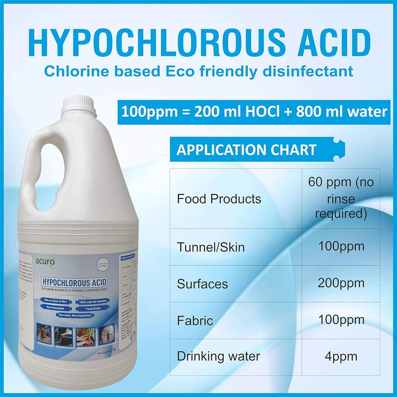 acuro HYPOCHLOROUS ACID: DRDO recommended & EPA approved Eco friendly disinfectant | Safe for Skin (1ltr) - Image 2