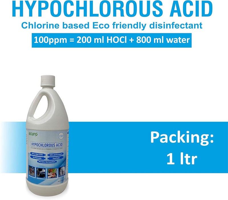 acuro HYPOCHLOROUS ACID: DRDO recommended & EPA approved Eco friendly disinfectant | Safe for Skin (1ltr) - Image 3