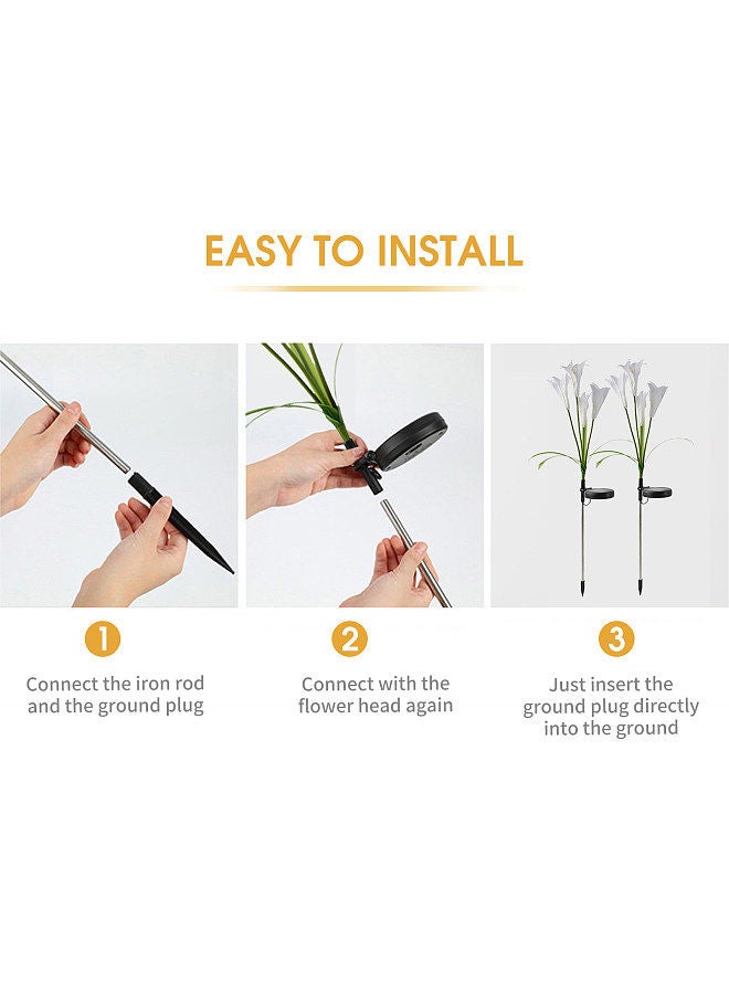 Generic 4PCS Solar Flowers Lights Outdoor 4 Lily Flowers Decorative Stakes Lights RGB Color LED Landscape Lights Waterproof Rose Light for Pathway Walkway Lawn Backyard Security Landscape Lamp  - Image 4